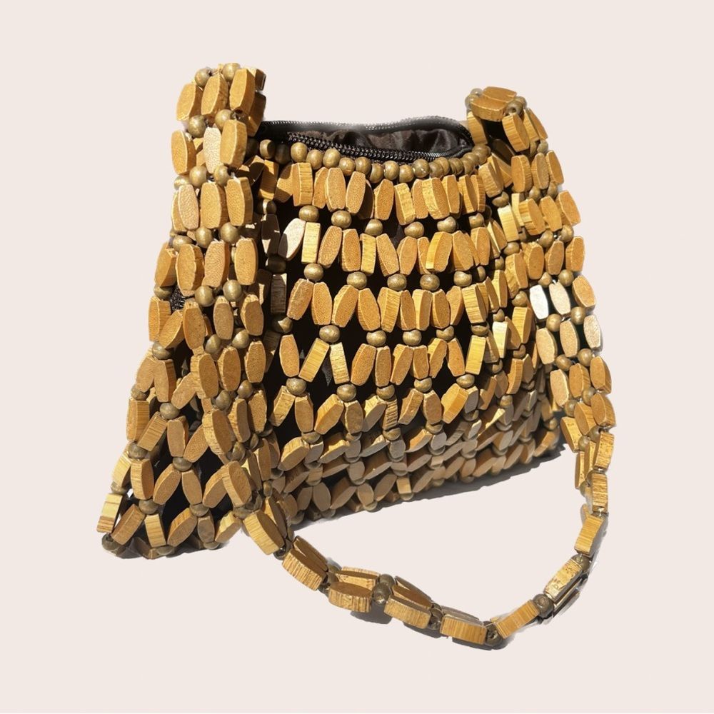 Vintage wood beaded shoulder bag
